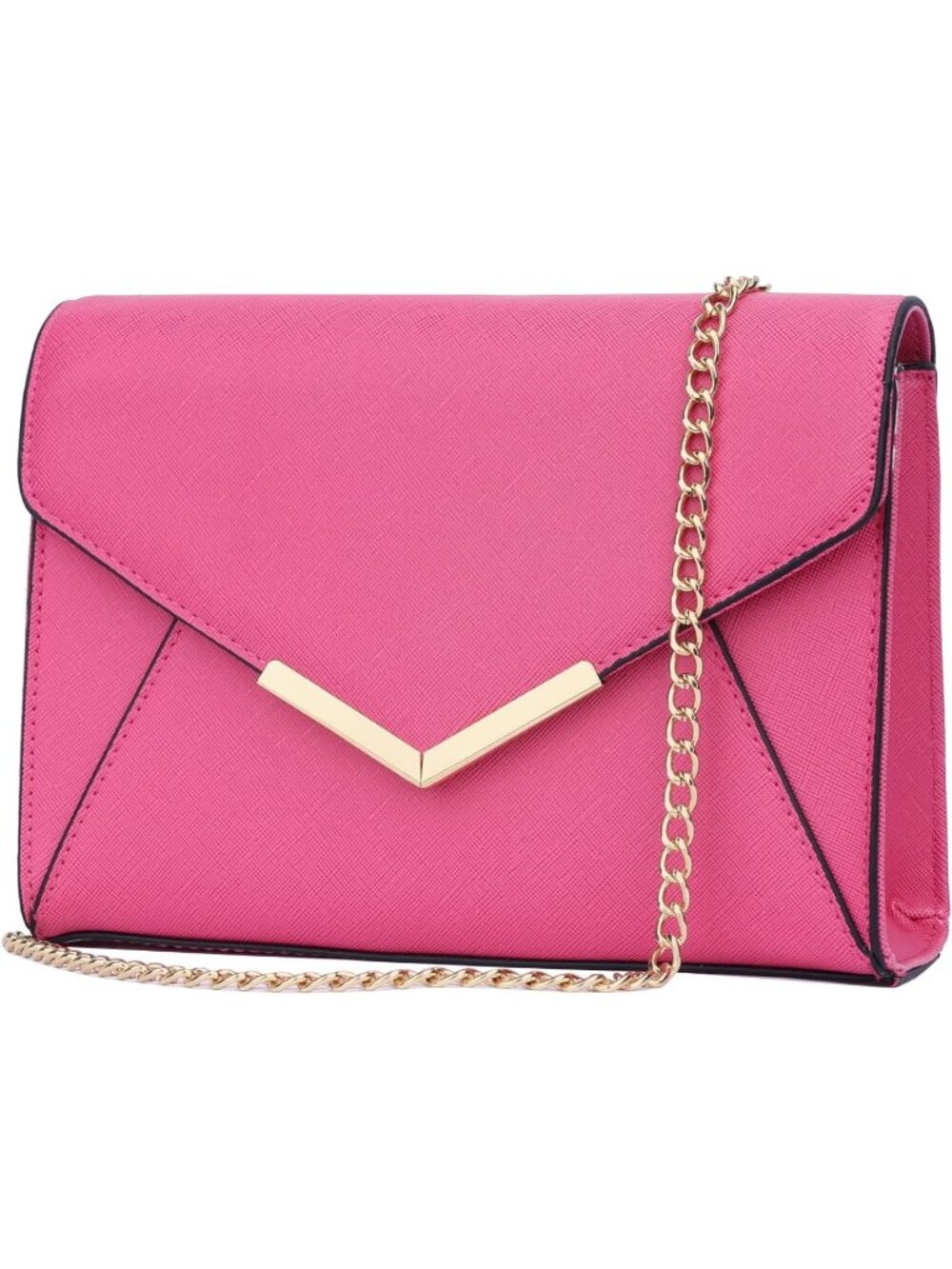 Women A Fuchsia Faux Leather Envelope Clutch Purse Crossbody Chain Evening Bag